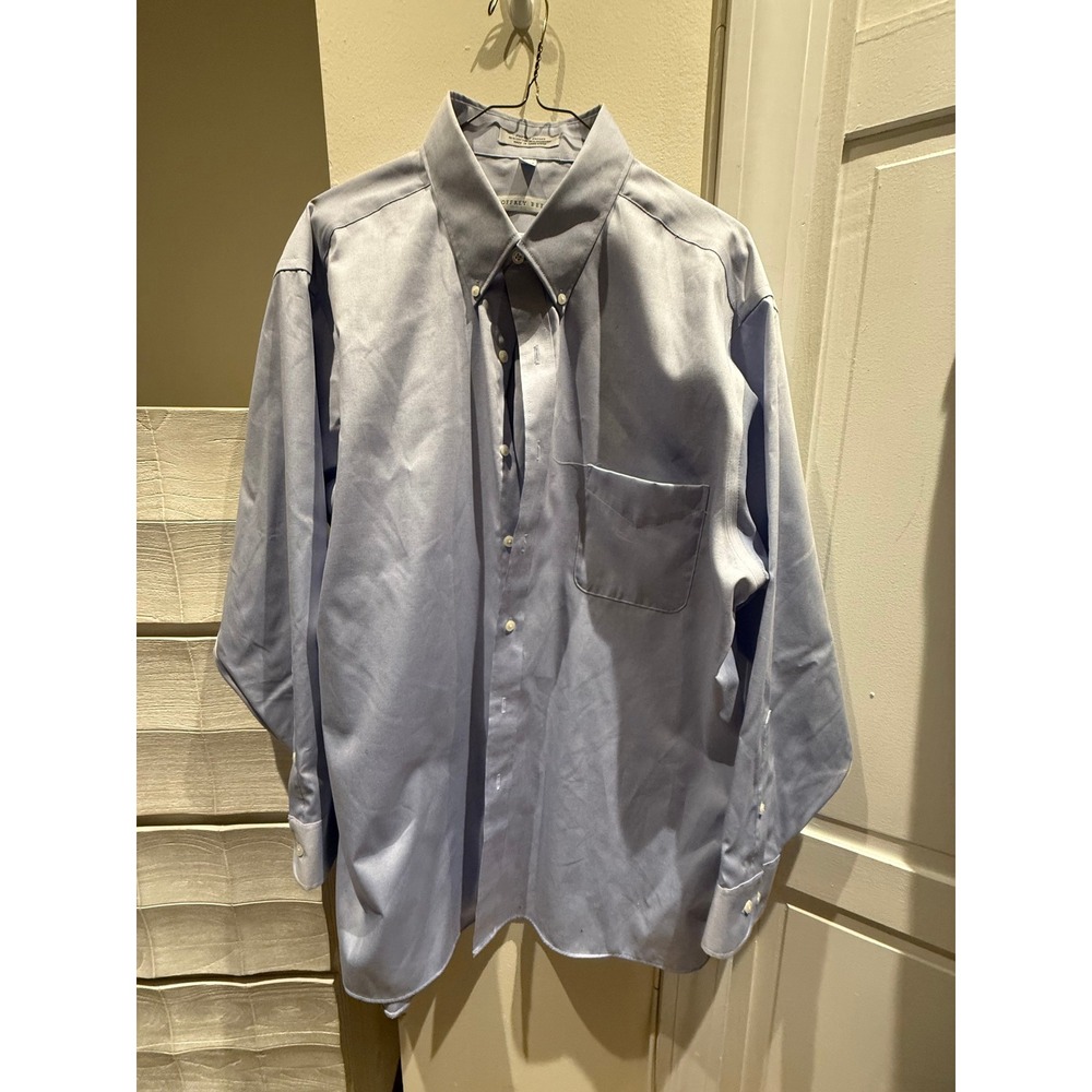 Geoffrey Beene Mens XL 17 32/33 Blue Pinpoint Oxford Wrinkle Free Dress Shirt
